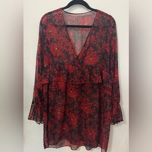 Floral Sheer Red and Black Dress